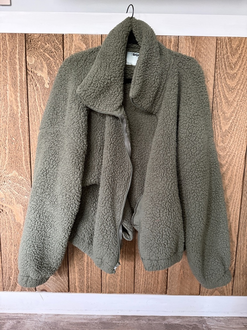 SO Women's Olive Green Sherpa Zip Teddy Jacket ~ Size: Large - Picture 1 of 7